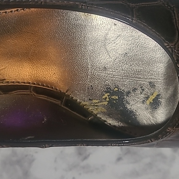 Bandolino Brown Croc Embossed Peep Toe Heels 5.5 | Faux Alligator Print | Retro - Picture 8 of 10